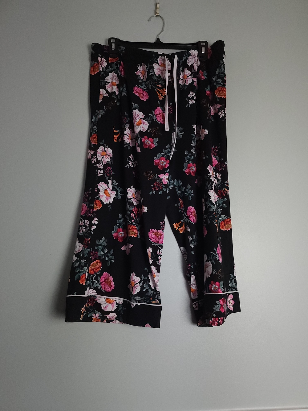 Black Floral Drawstring Pajama Pants - Women’s Sleepwear